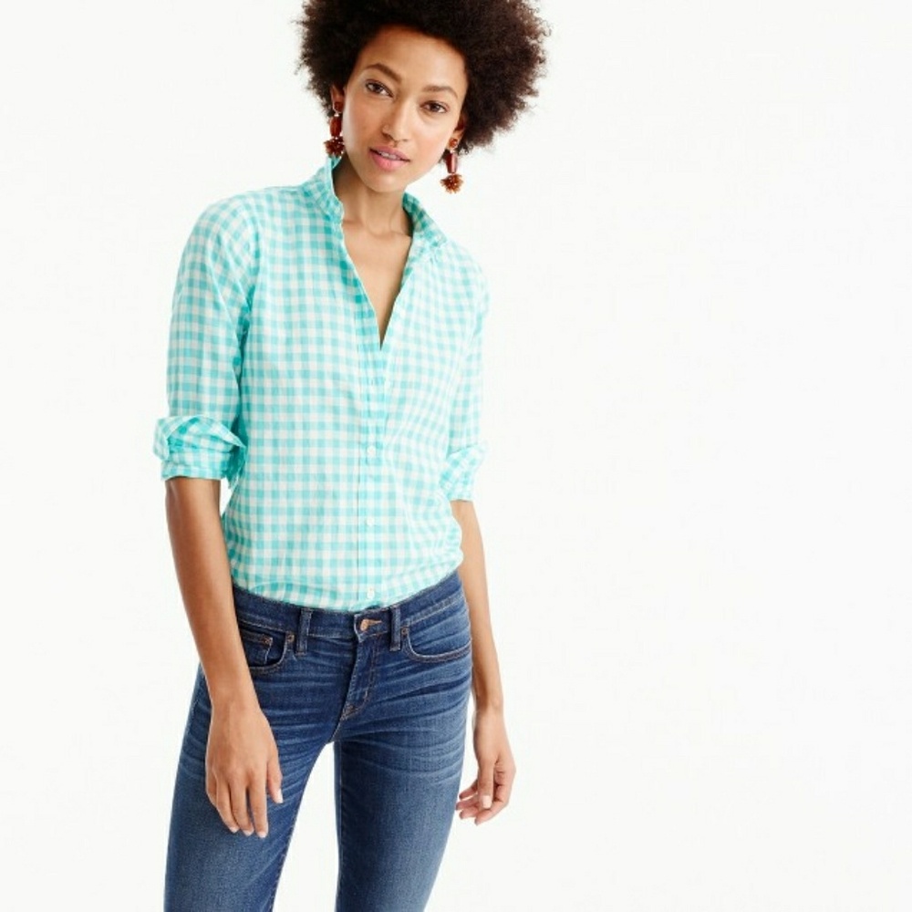 J. Crew Mint Green Gingham Button-Down Shirt